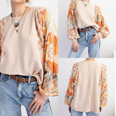 Printed Mix Terry Knit Top