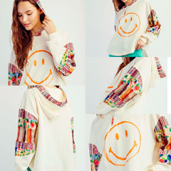 Crochet/Printed Smiley Face Hoodie