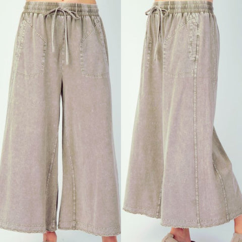 Mineral Washed Terry Knit Pants With Pockets