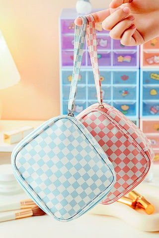 Checkered Cosmetic Makeup/Travel Bag