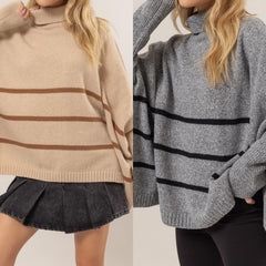 Striped Poncho Style Sweater