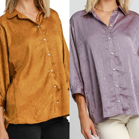 Collared Pearl Button Down Top