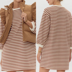 Striped 3/4 Bubble Sleeve Dress