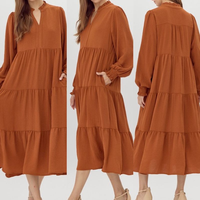 Solid Tiered Layer Midi Dress | B'Marie Solid Tiered Layer Midi Dress | B'Marie