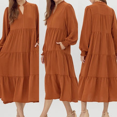 Solid Tiered Layer Midi Dress