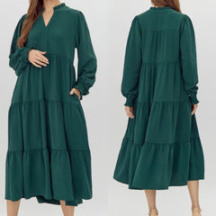 Solid Tiered Layer Midi Dress