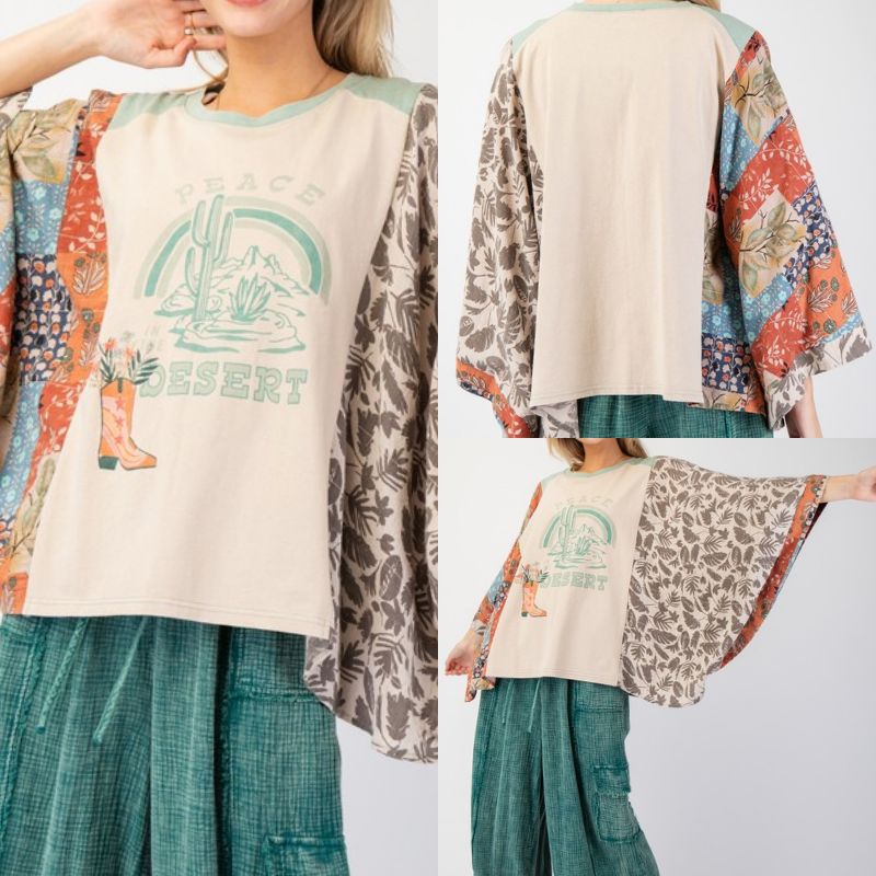 Desert Floral Printed Poncho Top