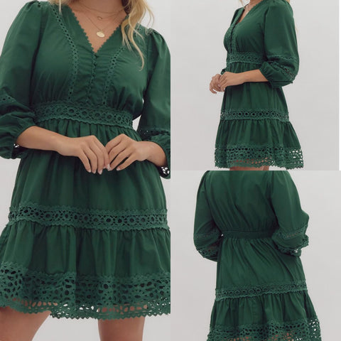 Solid Button Down Eyelet Dress