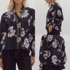 Floral Printed V-Neck Long Sleeve Top