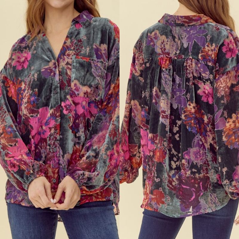 Velvet Flower Printed Top