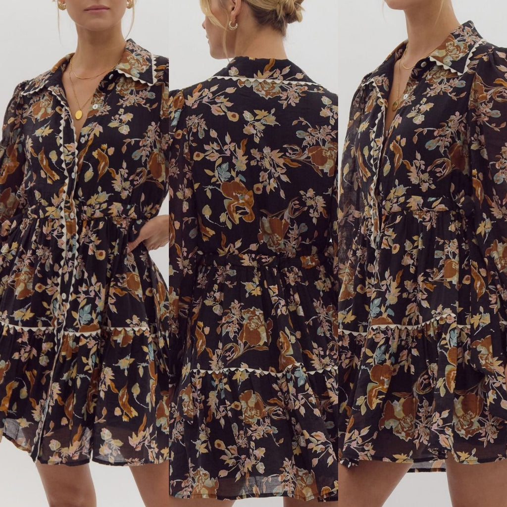 Floral Printed Long Sleeve Mini Dress