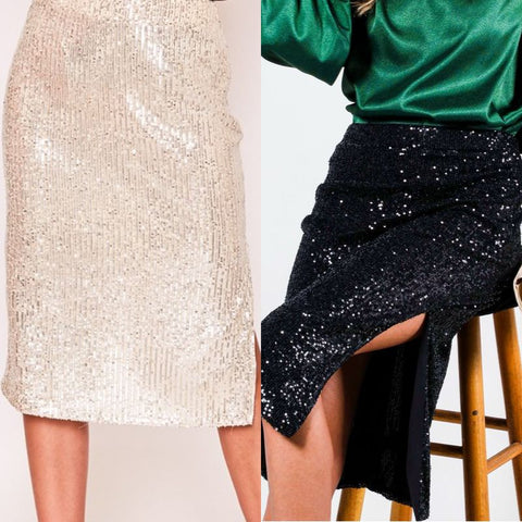 Sequin Midi Skirt With Side Split