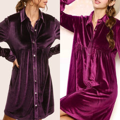 Soft Velvet Mini Dress With Front Buttons