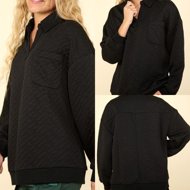 Oversized Collared Quilted Knit Top