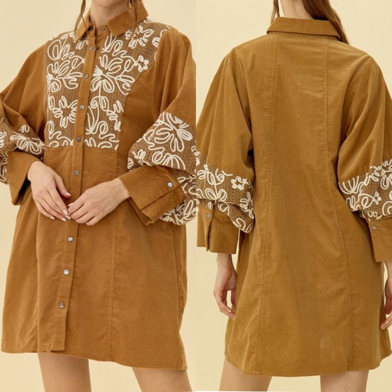 Cotton Embroidered Button-Up Dress