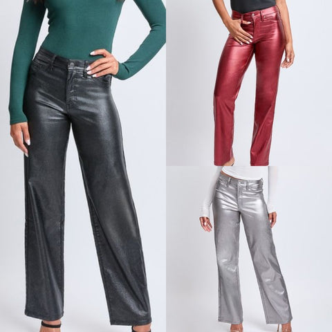 High-Rise Straight Leg Metallic Pants