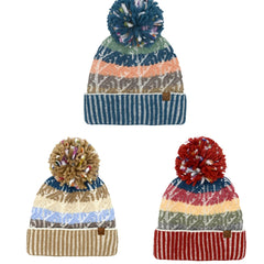 Cable Color Block Pom C.C Beanie