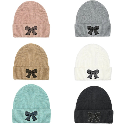 Rhinestone Ribbon Bow Embellishment C.C Beanie