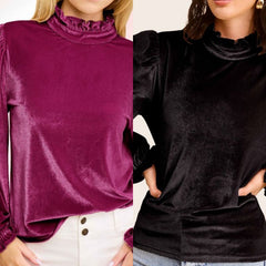 Soft Velvet Long Puff Sleeve Top