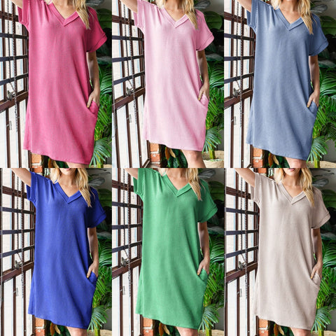 Solid Dolman Short Sleeve Dress