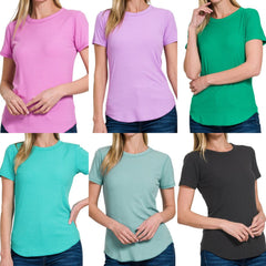 Solid Ribbed Round Neck Tee