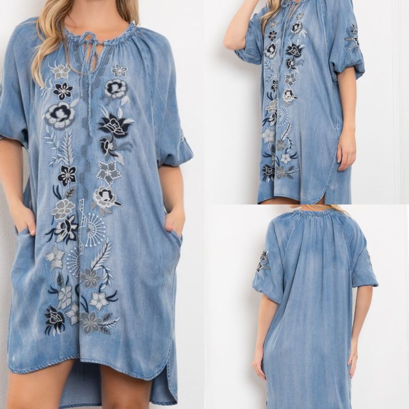 Floral Embroidered Balloon Sleeve Dress