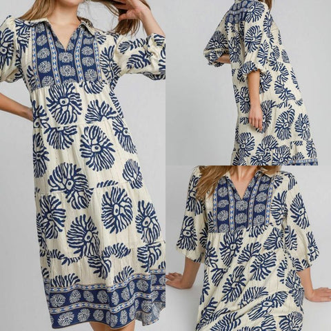 Border Printed Tiered Midi Dress