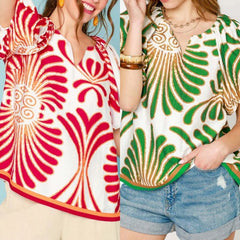 Abstract Print Puff Sleeve Top