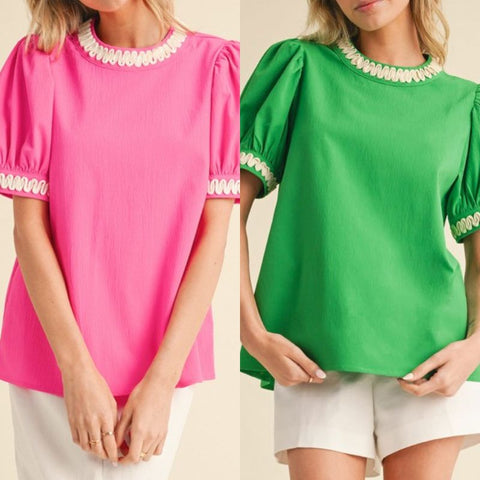 Solid Puffed Short Sleeve Top