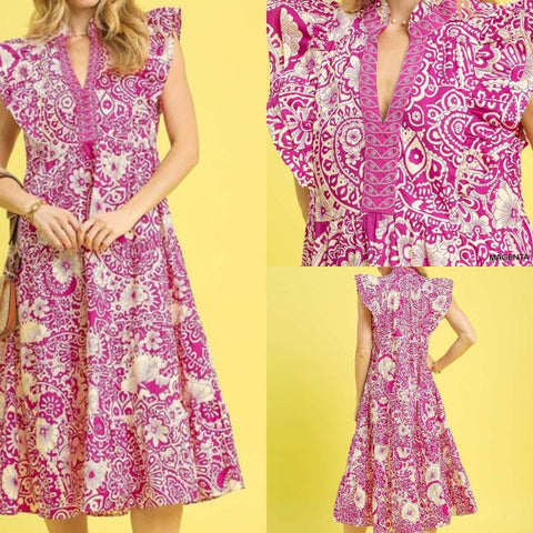 Floral Boho Midi Dress With Flutter Sleeves