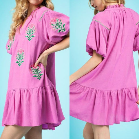 Boho Floral Embroidered Dress