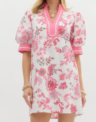 Floral Print Bubble Sleeve Dress