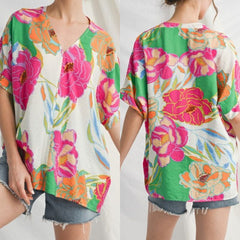 Drop Shoulder Big Floral Top