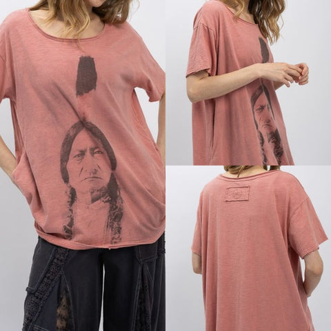 Indian Print Washed Short Sleeve Tee