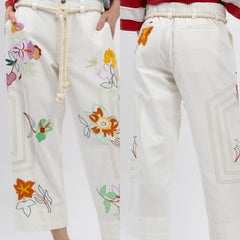 Embroidery Pants With Rope Belt