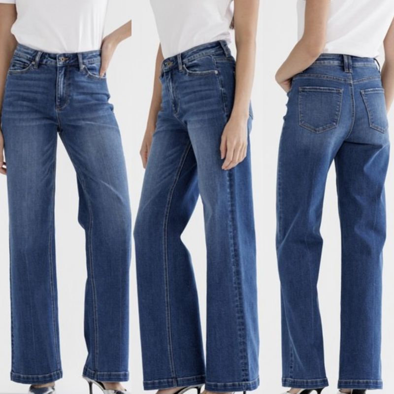 High Rise With Stretch Wide Leg Jeans