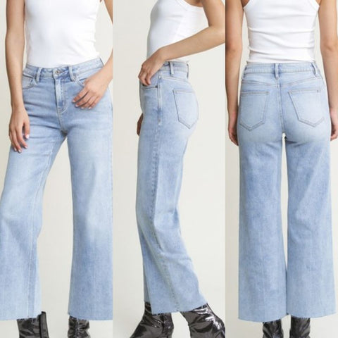 High Rise Wide Leg With Raw Hem Jeans