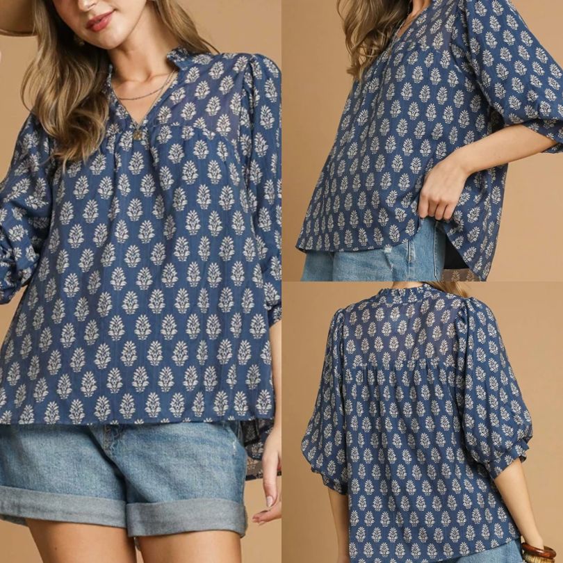 Floral Print V-Split Top