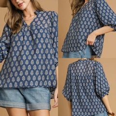 Floral Print V-Split Top