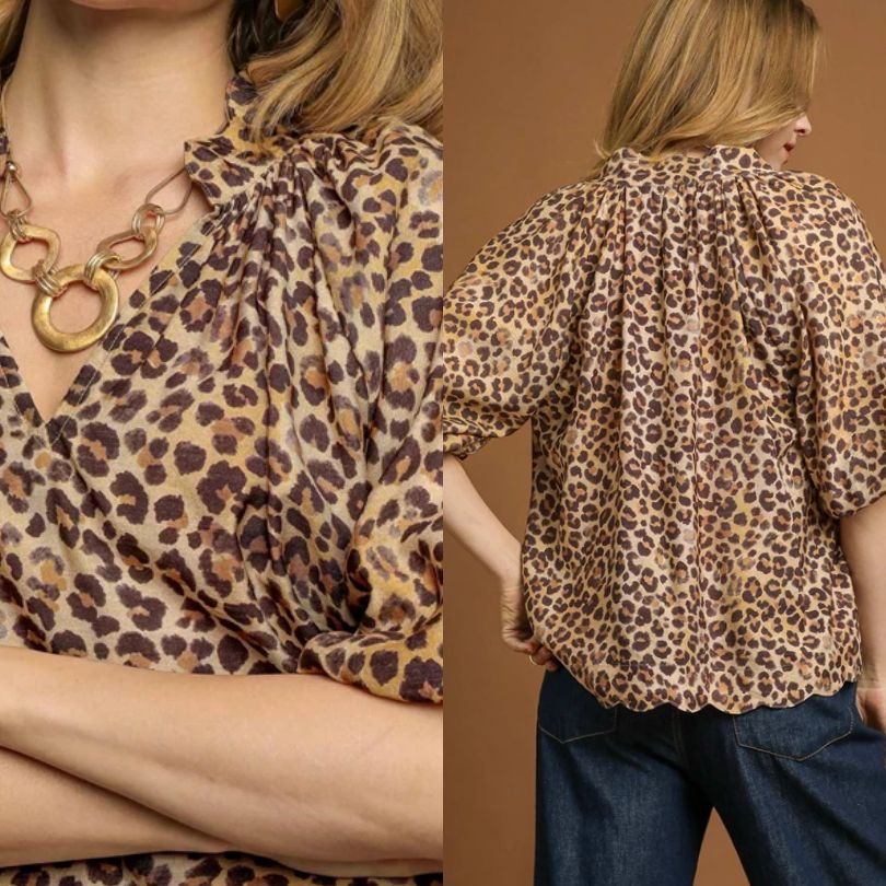 Bubble Sleeved Animal Print Top