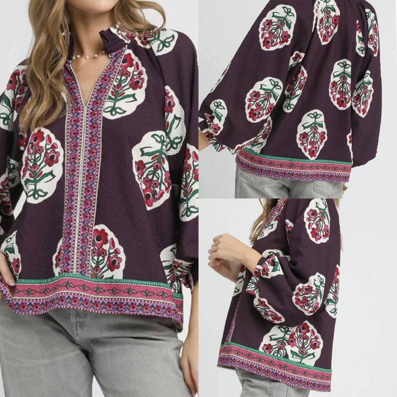 Boho Floral Print Tunic Top