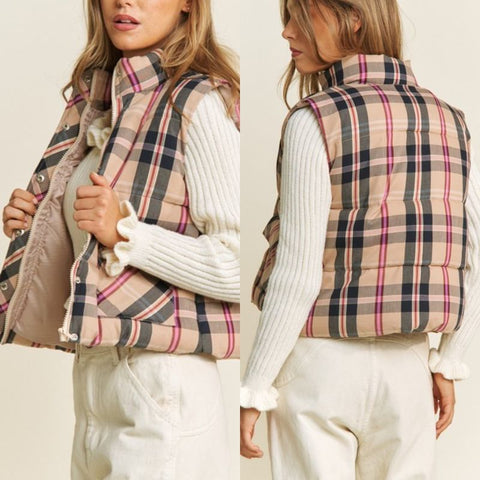 Chic Plaid Puffer Vest