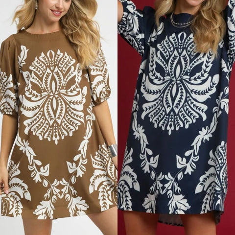 Bold Floral Puff Sleeve Mini Dress