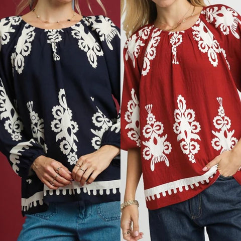 Two Tone Border Print Top