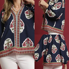 Boho Floral Print Tunic Top