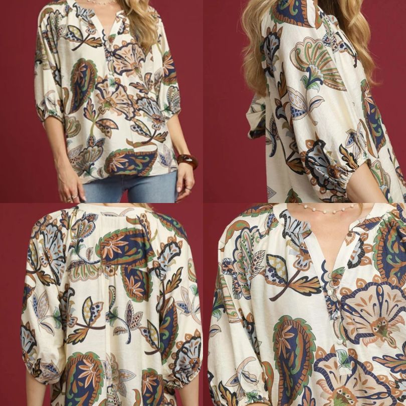 Boho Paisley Puff Sleeve Top