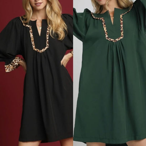 Tunic Dress With Leopard Trim Accents