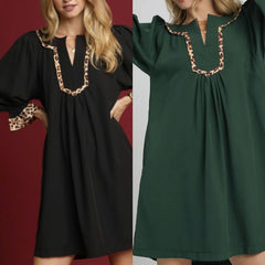 Tunic Dress With Leopard Trim Accents