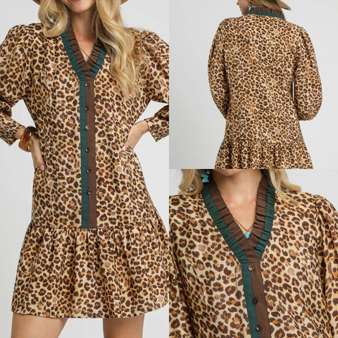 Leopard Print Long Sleeve Mini Dress