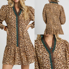 Leopard Print Long Sleeve Mini Dress